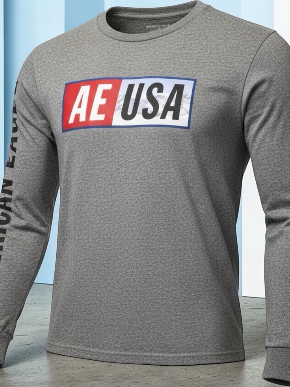 American Eagle Outfitters AE USA Grey Long-Sleeve Performance Tee